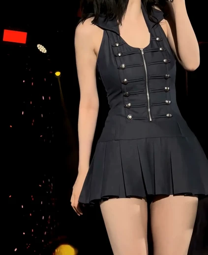 카리나 꿀벅지 시원한 회색 카라 원피스
