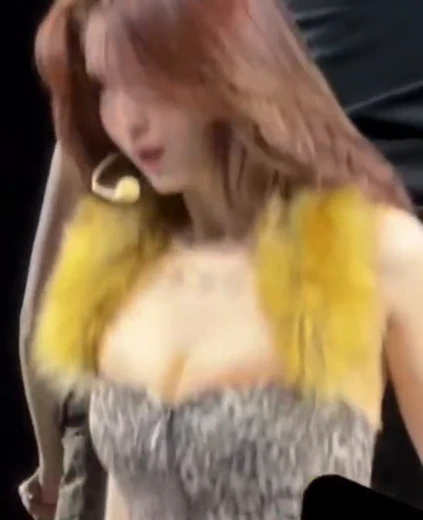 모모 가슴골 전신 호피 오프숄더 의상 삐져나온 누브라