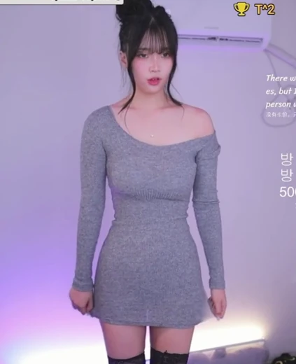 세림잉 야벅지 원오프숄더 회색 골지 미시룩 글래머 골반 몸매
