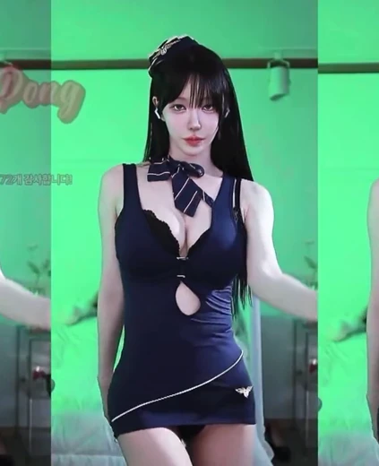 겨우디 가슴골 뒤가 시스루인 승무원룩 엉밑살